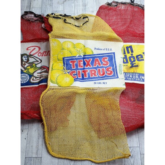 Vintage Lot of 3 Texas Oranges Lemons Mesh Bushel Bags Bag Fruit Donna Citrus - Picture 12 of 16